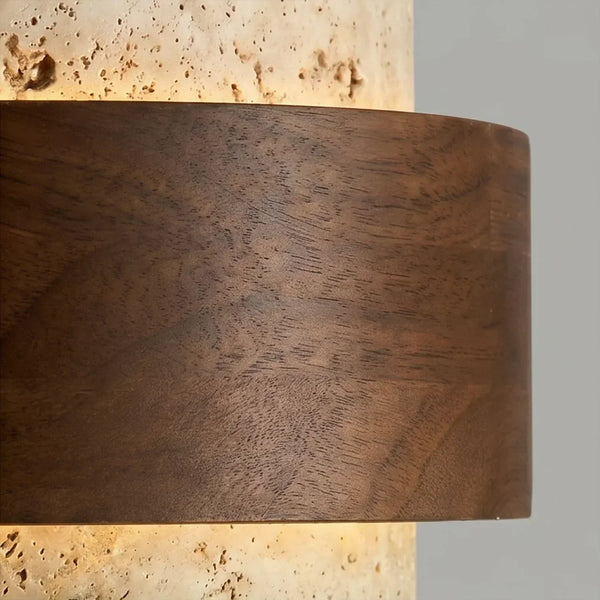 modern yellow travertine wood round flush mount ceiling light