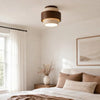 modern yellow travertine wood round flush mount ceiling light
