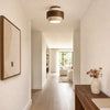 modern yellow travertine wood round flush mount ceiling light