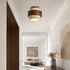 modern yellow travertine wood round flush mount ceiling light