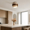 modern yellow travertine wood round flush mount ceiling light