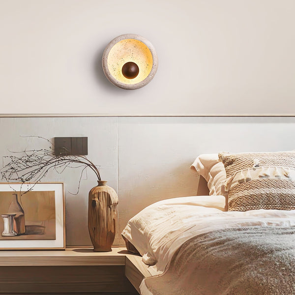 modern yellow travertine wood sphere wall lamp