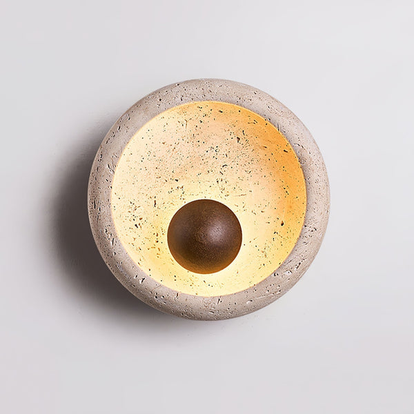 modern yellow travertine wood sphere wall lamp