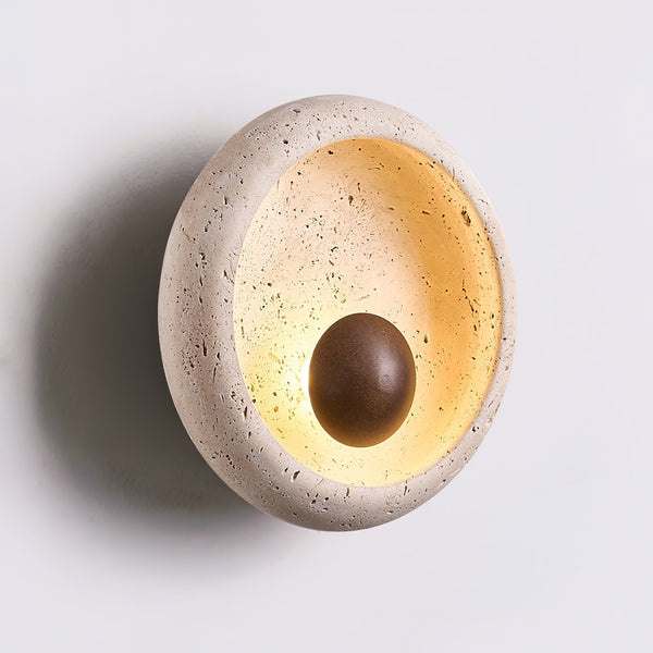 modern yellow travertine wood sphere wall lamp