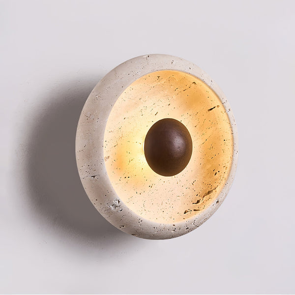 modern yellow travertine wood sphere wall lamp