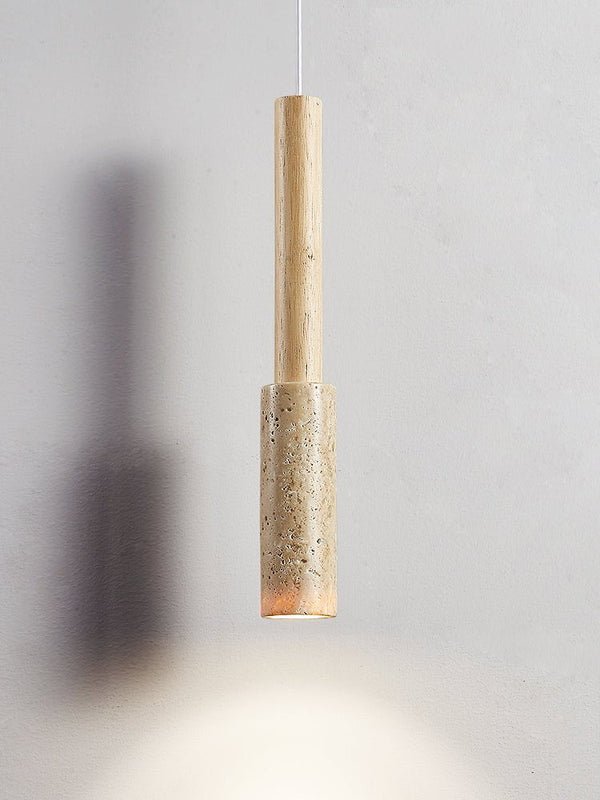 modern yellow travertine wood stick pendant light