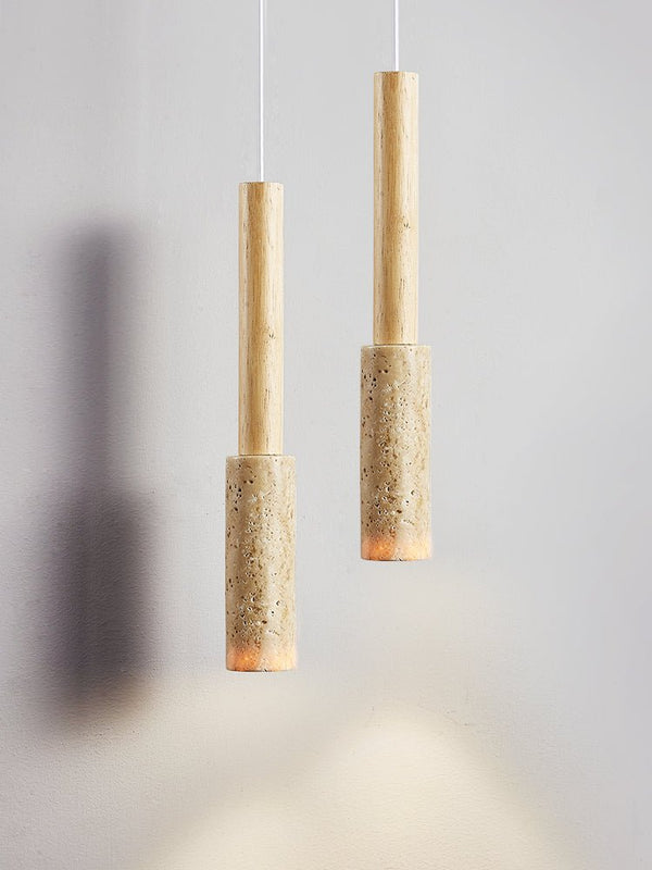 modern yellow travertine wood stick pendant light