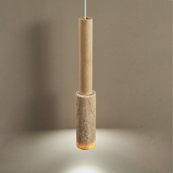 modern yellow travertine wood stick pendant light