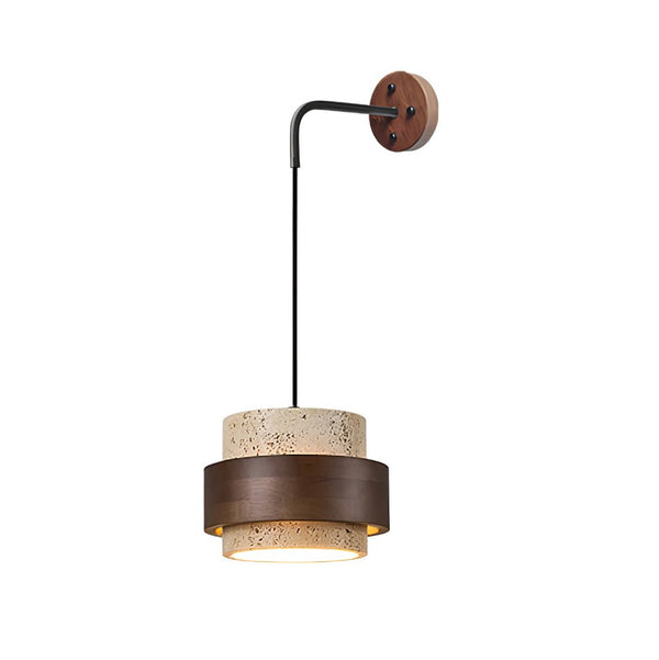 modern yellow travertine wood wall sconce