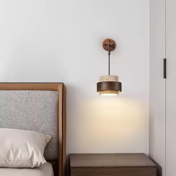 modern yellow travertine wood wall sconce