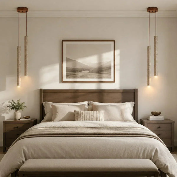 natural travertine cylinder pendant light for bedroom