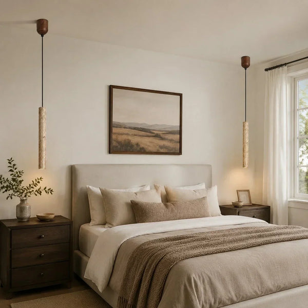 natural travertine cylinder pendant light for bedroom