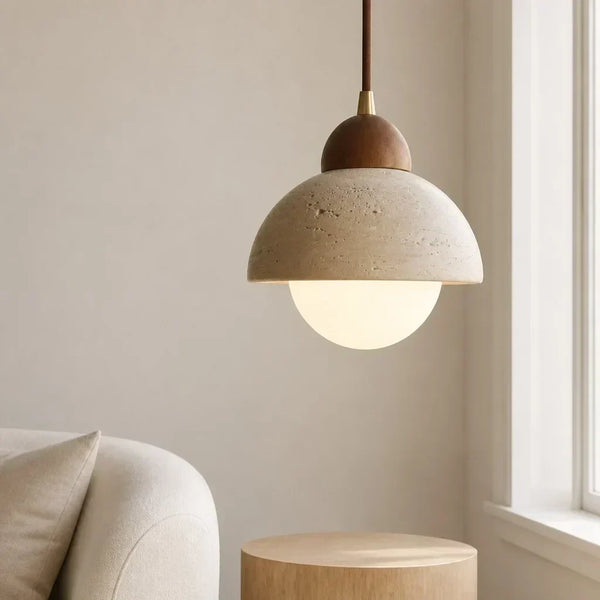 natural travertine stone dome pendant light