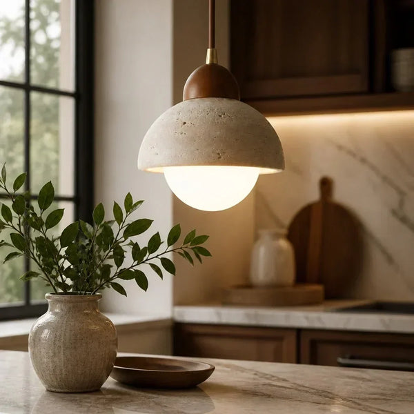 natural travertine stone dome pendant light