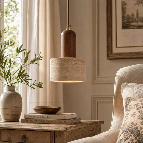 natural travertine stone dome pendant light