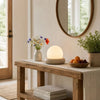 neutral travertine glass globe led table lamp
