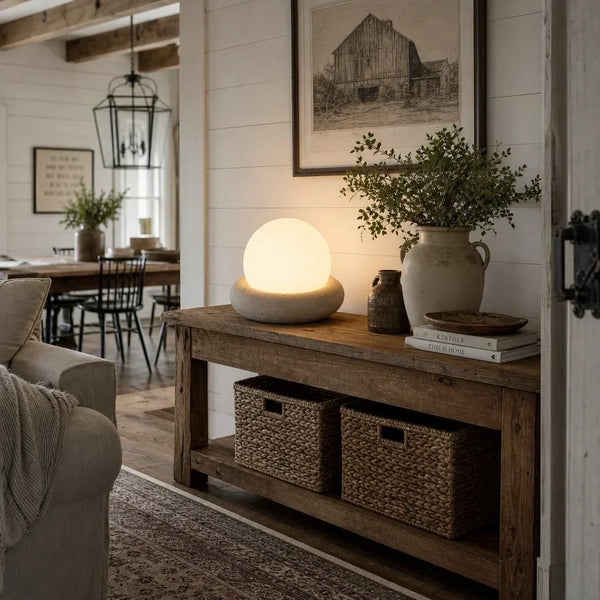 neutral travertine glass globe led table lamp