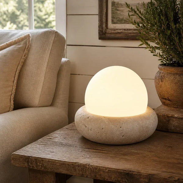 neutral travertine glass globe led table lamp