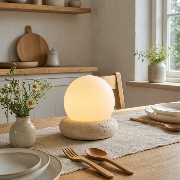 neutral travertine glass globe led table lamp