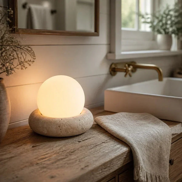 neutral travertine glass globe led table lamp