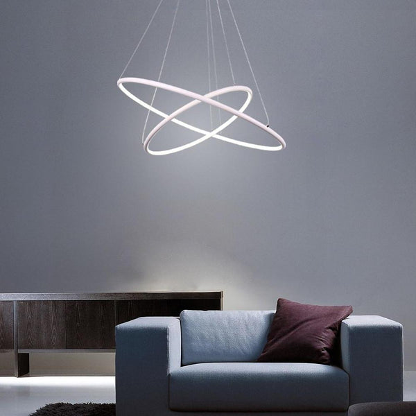 Modern Led Chandelier Minimalist 2 Ring Geometric Lights With Adjustable Height