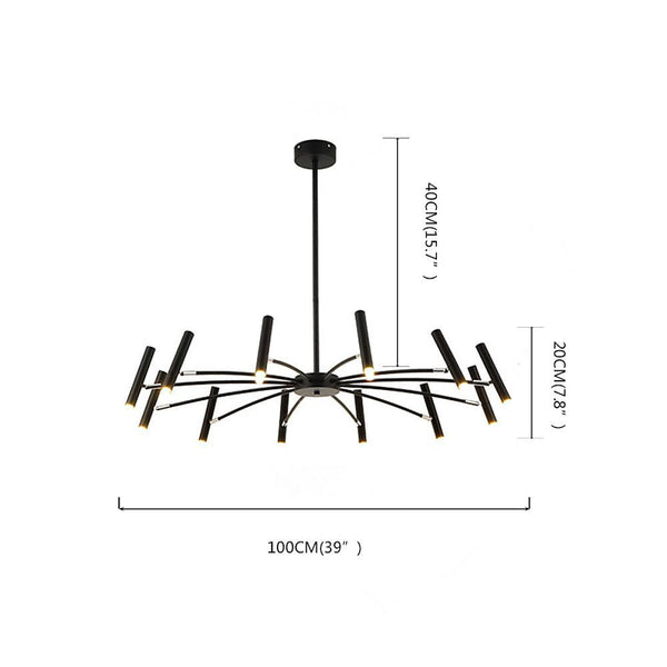 Linear Sputnik Chandelier Black Metal 12 Light Modern Hanging Lights