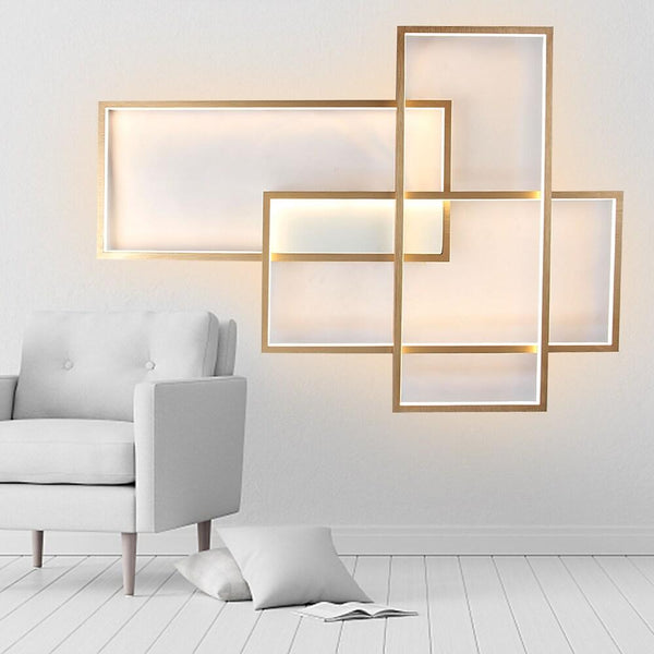 Overlapping Rectangles Aluminum Geometric Style Flush Mount Lighting Led Ceiling Light