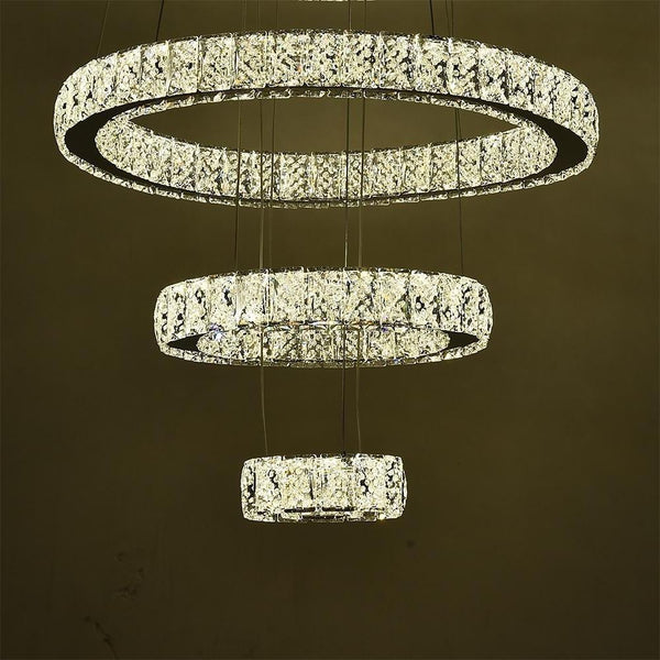 Modern 3 Tiers Circles Suspended Chandelier With Crystal Accents