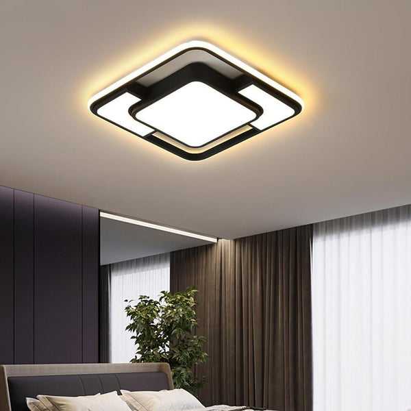 Square Led Geometric Overlay Flush Mount Ceiling Light For Bedroom