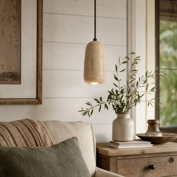 organic travertine wood pendant light