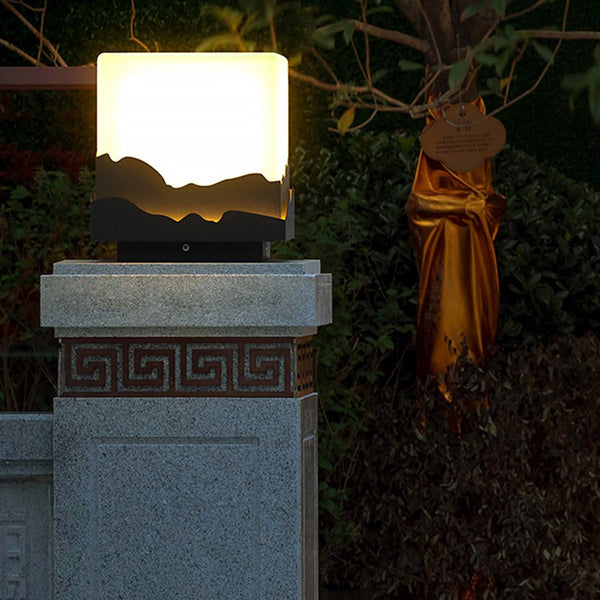 Outdoor Fence Post Light Solar Waterproof Led Mountains Peaks Landscape Decorative Lighting