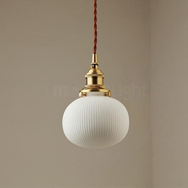 Art Deco Porcelain Pendant Light with Brass Fittings for Kitchen Island and Dining Room