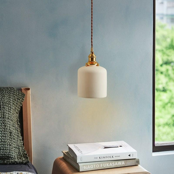 Art Deco Porcelain Pendant Light with Brass Fittings for Kitchen Island and Dining Room