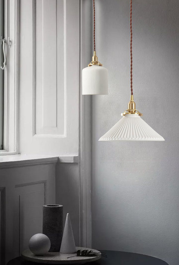Art Deco Porcelain Pendant Light with Brass Fittings for Kitchen Island and Dining Room