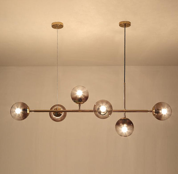 Orb Glass Pendant Light with Brass Accents for Dining Room and Kitchen Island
