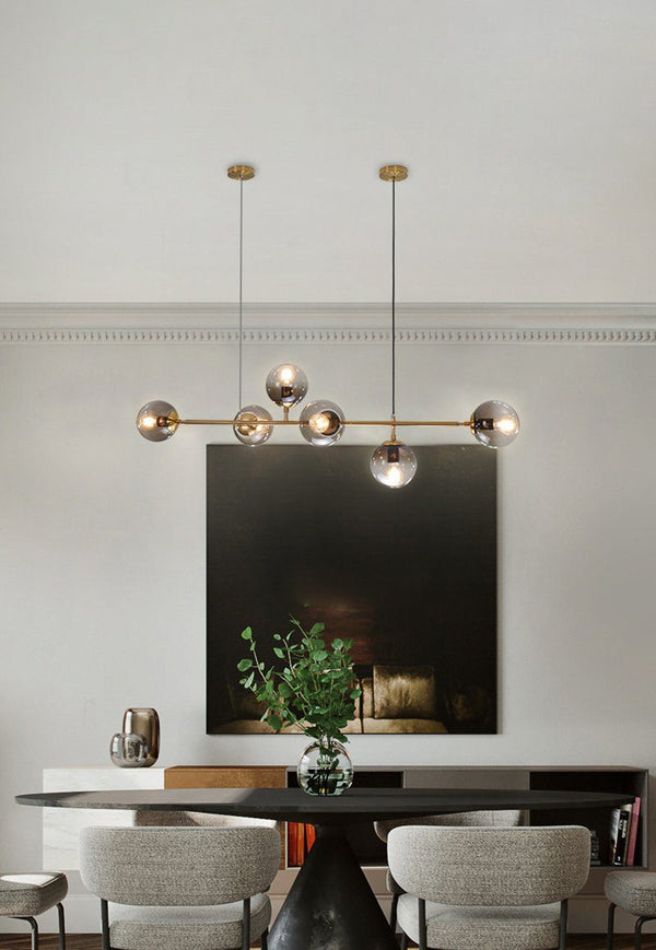 Orb Glass Pendant Light with Brass Accents for Dining Room and Kitchen Island