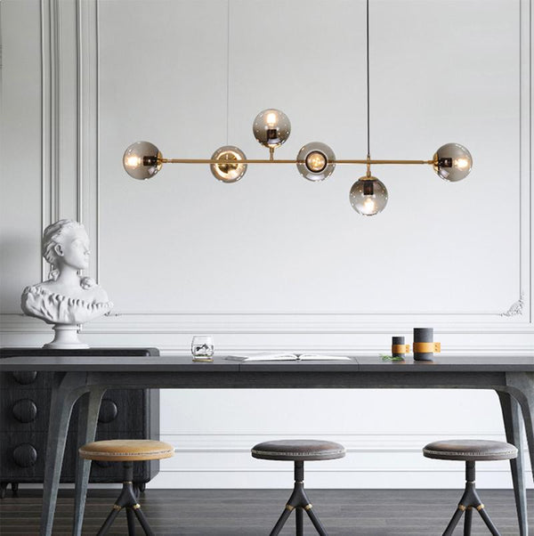 Orb Glass Pendant Light with Brass Accents for Dining Room and Kitchen Island