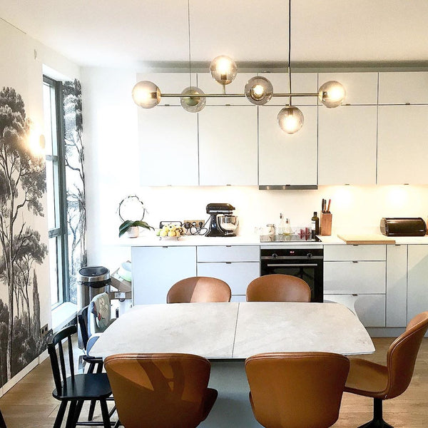 Orb Glass Pendant Light with Brass Accents for Dining Room and Kitchen Island