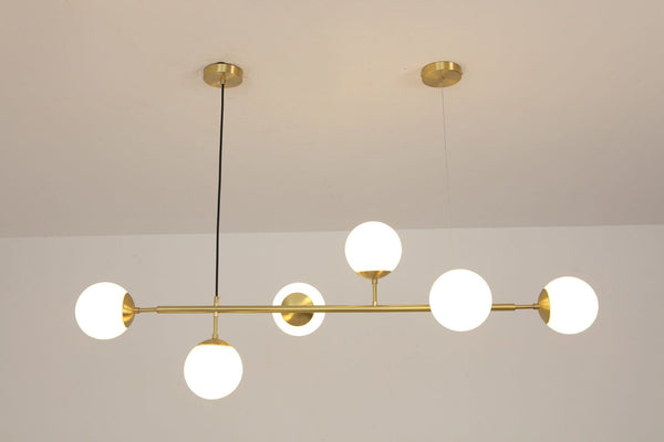 Orb Glass Pendant Light with Brass Accents for Dining Room and Kitchen Island
