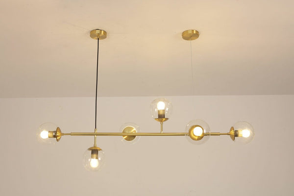 Orb Glass Pendant Light with Brass Accents for Dining Room and Kitchen Island