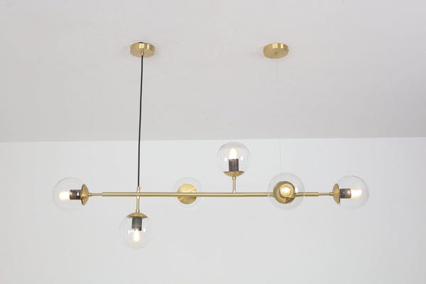 Orb Glass Pendant Light with Brass Accents for Dining Room and Kitchen Island