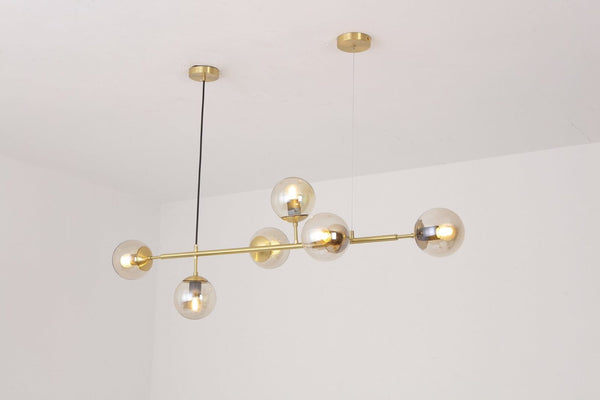 Orb Glass Pendant Light with Brass Accents for Dining Room and Kitchen Island