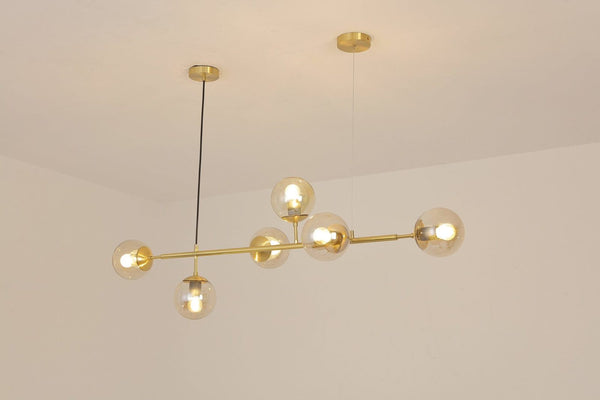 Orb Glass Pendant Light with Brass Accents for Dining Room and Kitchen Island