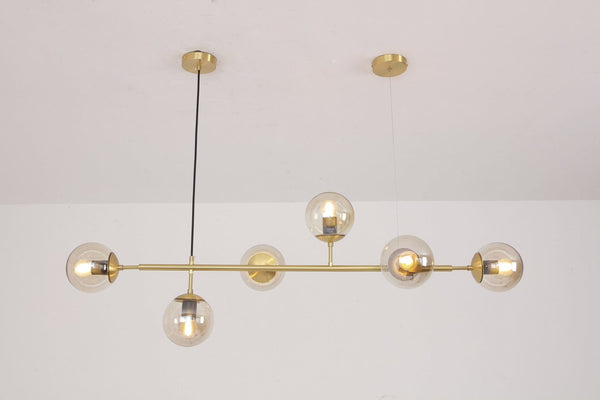 Orb Glass Pendant Light with Brass Accents for Dining Room and Kitchen Island