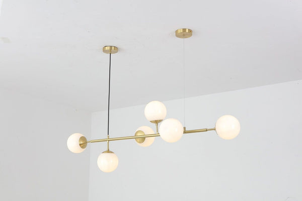 Orb Glass Pendant Light with Brass Accents for Dining Room and Kitchen Island