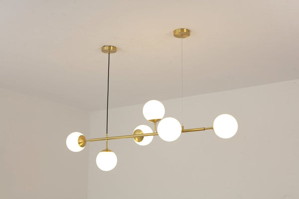 Orb Glass Pendant Light with Brass Accents for Dining Room and Kitchen Island