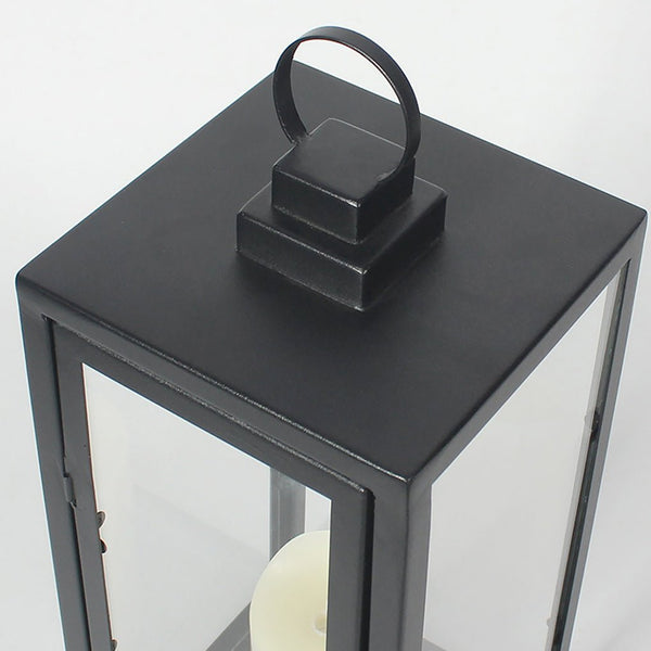 Retro Wrought Iron Glass Candle Holder Outdoor Windproof Portable Lamp