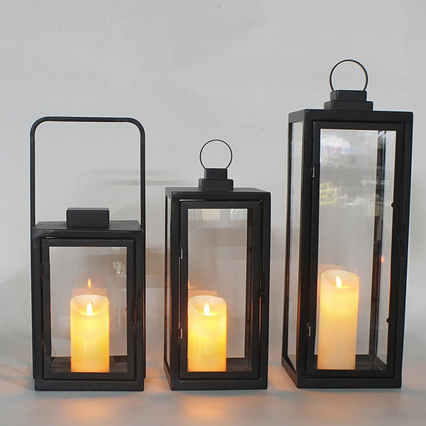 Retro Wrought Iron Glass Candle Holder Outdoor Windproof Portable Lamp
