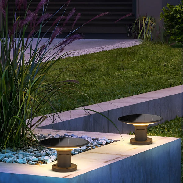 Round Ufo Shaped Solar Waterproof Outdoor Fence Post Lights