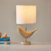 rustic carved wood animal table lamp with fabric shade